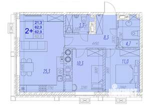2-к квартира, вторичка, 63м2, 14/17 этаж