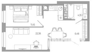 1-к квартира, вторичка, 45м2, 3/18 этаж