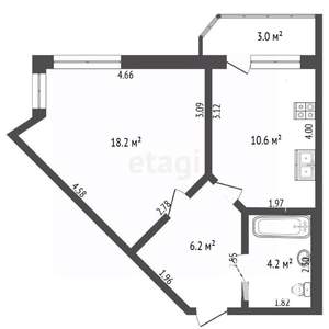 1-к квартира, вторичка, 39м2, 3/9 этаж