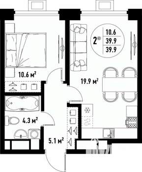 2-к квартира, вторичка, 40м2, 13/25 этаж