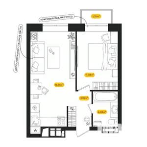 1-к квартира, вторичка, 38м2, 19/24 этаж