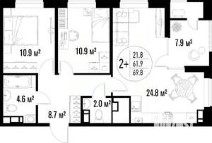 2-к квартира, вторичка, 70м2, 4/20 этаж