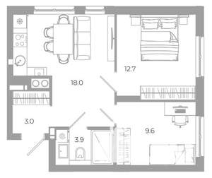 2-к квартира, вторичка, 47м2, 17/25 этаж