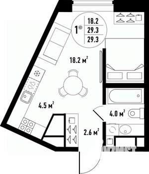 1-к квартира, вторичка, 29м2, 13/24 этаж