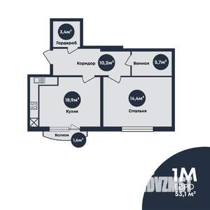 1-к квартира, строящийся дом, 53м2, 2/7 этаж