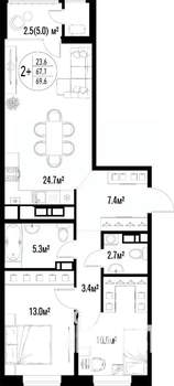 2-к квартира, вторичка, 70м2, 19/20 этаж