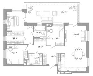 3-к квартира, вторичка, 124м2, 8/25 этаж