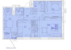 3-к квартира, вторичка, 87м2, 12/17 этаж