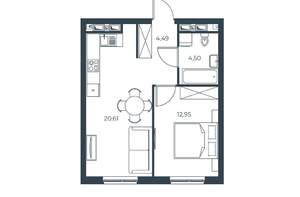 1-к квартира, вторичка, 43м2, 21/30 этаж