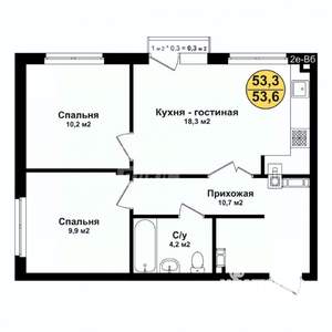 2-к квартира, вторичка, 54м2, 3/4 этаж