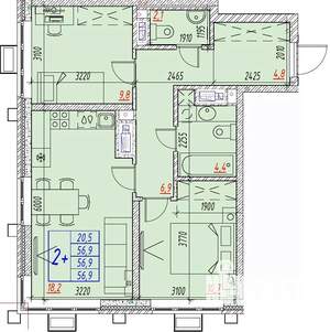 3-к квартира, вторичка, 57м2, 17/25 этаж