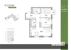 2-к квартира, вторичка, 55м2, 9/18 этаж