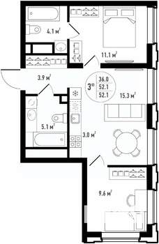 3-к квартира, вторичка, 52м2, 14/24 этаж