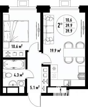 2-к квартира, вторичка, 40м2, 11/25 этаж